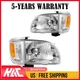 For 01-04 Toyota Tacoma Headlight Assembly Set and Signals Halogen Chrome Amber