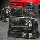 FOR 99-04 FORD SUPER DUTY SMOKED HOUSING AMBER CORNER HEADLIGHT LAMPS+TOOL SET