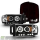 2002-2005 Dodge Ram 1500 Blk LED Halo Projector Headlights+Red Smoke Tail Lights