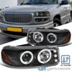 Black Fits 2000-2006 GMC Sierra Denali Yukon XL LED Halo Projector Headlights