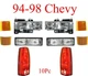 94 98 Chevy 10Pc Head Light, Tail Light, Parking & Side Amber Light Kit, Truck