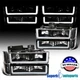 Fit 1994-1998 Silverado C10 C/K 1500 2500 Black Headlights LED Strip+Bumper Lamp