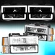For 1994-2000 GMC C/K 1500-3500 Suburban Square-LED DRL Headlights Chrome/Amber
