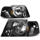 Fit 2002-2005 Ford Explorer Pair Black Housing Amber Corner Headlight/Lamp Set