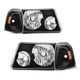 For 2001-2011 Ford Ranger Black Housing Amber Corner Headlights Assembly LH+RH