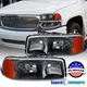 Fits 2000-2006 GMC Sierra Yukon Denali XL SLT Black Headlights Head Corner Lamps