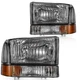 Pair Black Headlights For 1999-2004 Ford F250 F350 F450 Super Duty Excursion L+R