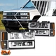 For 88-93 Chevy C/K 1500-3500 Suburban U-Shape LED DRL Headlights Black/Amber