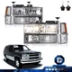 For 94-98 Chevy Silverado Tahoe C10 C/K 1500 2500 3500 Chrome Headlights w/Bulbs