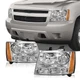  Chrome Headlights For 2007-2014 Chevy Suburban Tahoe Headlamps Left&Right Side