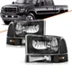 For 99-04 Ford Super Duty F250/350/450/550/ 00-04 Excursion Black Headlight 4PCS