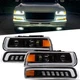 LED DRL Bar Headlights & Signal Lamps For 1999-2002 Chevy Silverado 00-06 Tahoe