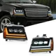 Amber/White DRL LED Headlight For 2007-2014 Chevy Avalanche Tahoe Suburban Pair