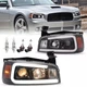 For 2006-2010 Dodge Charger Black LED Tube Projector Headlights Headlamps Pair