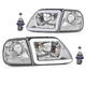 LED DRL Headlights & Corner Fit For 97-04 Ford F150 Expedition Clear Black/Amber