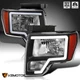 Fits 2009-2014 Ford F150 F-150 Black LED Tube Headlights Head Lamps Left+Right