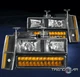 1988-1993 CHEVY/GMC C/K CRYSTAL HEADLIGHT BLACK W/LED BUMPER+CORNER SIGNAL 4PCS