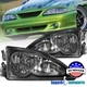 Fits 1994-1998 Ford Mustang Headlights Head Lamps Black Pair Replacement 94-98