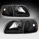 For 1997-2003 Ford F150 97-02 Expedition Black Housing Amber Headlights Pair