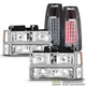1994-1999 Chevy C/K Truck Chrome Headlamp Set+Chrome SMD LED Tail Light Set L+R