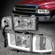 [L-TUBE LED DRL]FOR 94-02 DODGE RAM CHROME HOUSING HEADLIGHT CLEAR CORNER LAMPS