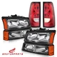 For 2003-2006 Chevy Silverado 1500 2500 Black Housing Headlights & Tail Lights