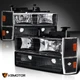 Fits 1988-1993 Chevy C10 C/K GMC Black Headlights+Signal Lamps+Bumper Lamps