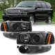 For 2000-2006 GMC Yukon Denali Halo Black Clear Headlights+Bumper Lamps L+R Pair
