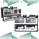 Fits 88-02 Chevy/GMC C/K Suburban F-LED DRL Headlight Turn Signal Lamps Black