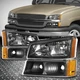 For 03-06 Chevy Silverado Avalanche Headlight Bumper Signal Lamps Black/Amber