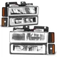 Fit 88-93 Chevy C/K 1500-3500 U-LED DRL Headlight+Signal+Amber Corner Lamp Black