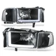 Fit 94-02 Dodge Ram 1500 2500 3500 Switchback L-Tube LED Headlights Black/Clear