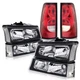 For 2003-2006 Chevy Silverado Black Housing Headlights & Red Tail Lights Set