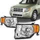 Chrome Housing Headlight Fits 2008-2012 Ford Escape Headlamp Assembly Light Pair