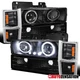 Fit 1994-98 Chevy C/K Silverado Black LED Halo Projector Headlights+Corner Lamps