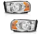 02-05 Dodge Ram 1500 2500 3500 Led Chrome Housing Amber Corner Headlights  PAIR!
