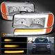 Fits 1999-2006 GMC Sierra 1500 Yukon LED Tube Headlights+Bumper Sequential Lamps
