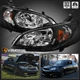 Black Fits 2004-2005 Honda Civic 2DR Coupe 4DR Sedan Headlights Lamps Left+Right