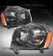 For 05-07 Jeep Grand Cherokee Replacement Headlights Lamp Black Left+Right Pair