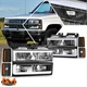 For 88-93 Chevy C/K 1500-3500 Suburban C-Shape LED DRL Headlights Black/Amber