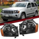 Pair Black Headlights For 2005 2006 07 Jeep Grand Cherokee Sport Utility 4-Door