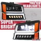 Jet Black LED Headlights DRL+Bumper Lamp Fit 2003-2006 Chevy Silverado Avalanche