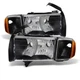 Fit Dodge 99-01 Ram 1500 Sport Model Black Housing Replacement Headlights Pair