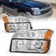 For 2002-2006 Chevy Avalanche 1500 2500 Pair Chrome Headlights  + Bumper Lamps
