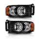 Pair Headlights For 2002-2005 Dodge Ram 1500 2500 3500 Headlamps Black,w/o Bulbs