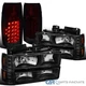 Fits 94-98 GMC C/K Sierra Black Headlights Bumper Corner+Red/Smoke LED Tail Lamp