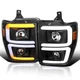 Black Fits 2008-2010 Ford F250 F350 Led Sequential Signal Projector Headlights