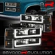 For 1994-1998 GMC C10 C/K C1500 C2500 C3500 Black LED Headlights Bumper Lamps