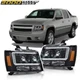 Fit For 07-14 Chevy Suburban/Tahoe/Avalanche Black LED DRL Projector Headlamps