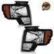 WEELMOTO Pair Headlights For 2009-2014 Ford F-150 F150 Pickup Black w/o bulbs